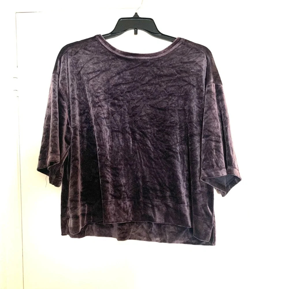 Free People Valerie Navy Velvet Short Sleeve Tee Top Purple Medium